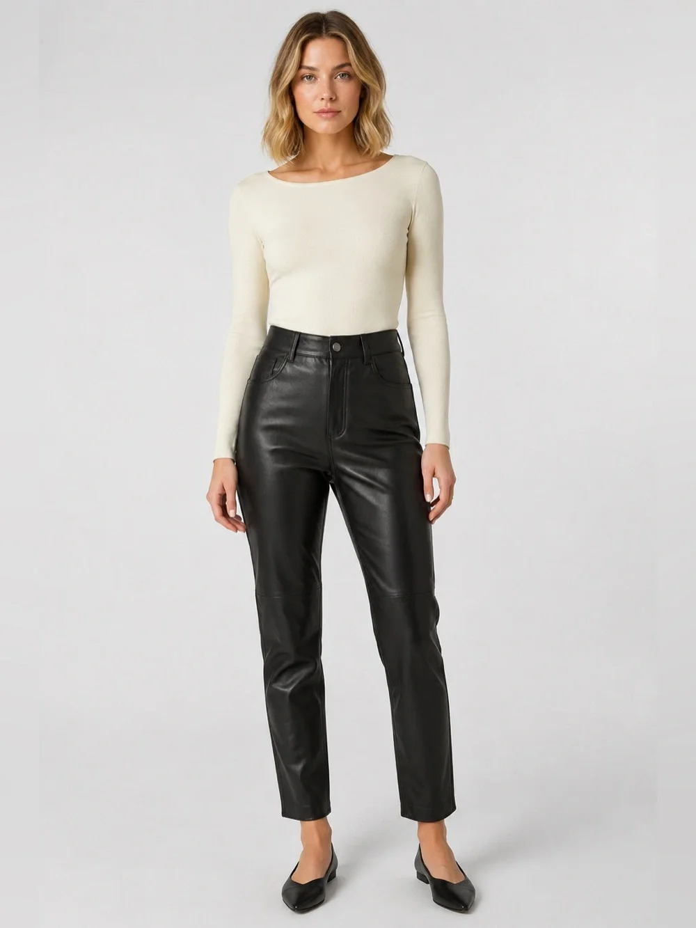 Nasty Gal Collection Genuine Leather High-Rise Slim Pants Black Size 10 NWT